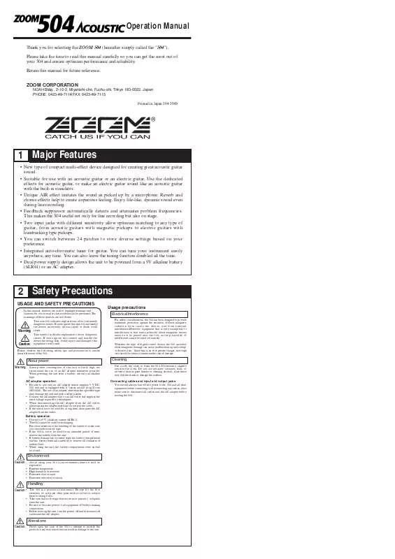 Mode d'emploi ZOOM 504 ACOUSTIC