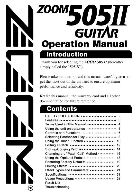 Mode d'emploi ZOOM 505II GUITAR