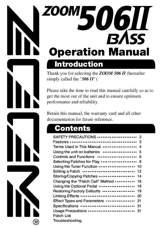 Mode d'emploi ZOOM 506II