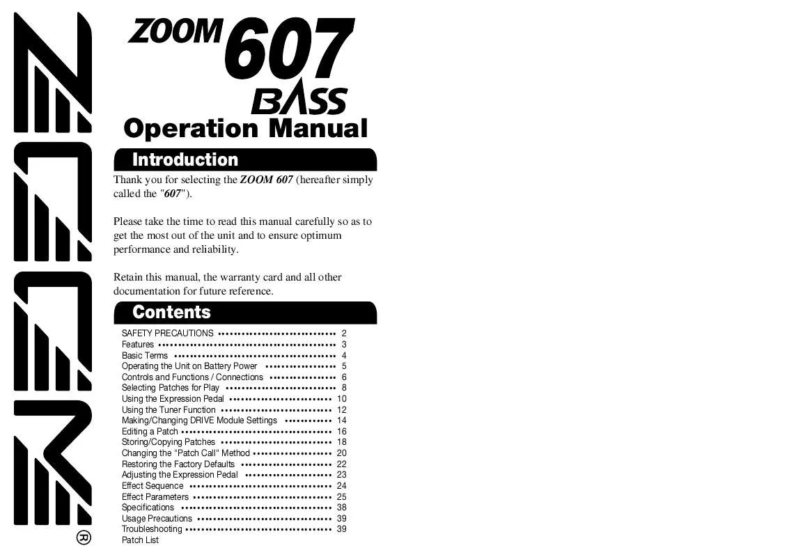 Mode d'emploi ZOOM 607