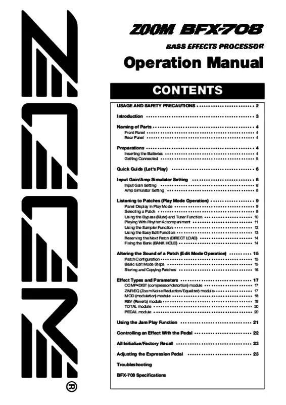 Mode d'emploi ZOOM BFX708