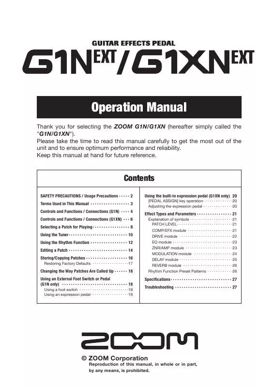 Mode d'emploi ZOOM G1XN