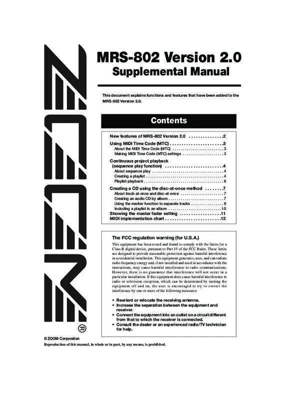 Mode d'emploi ZOOM MRS802V2