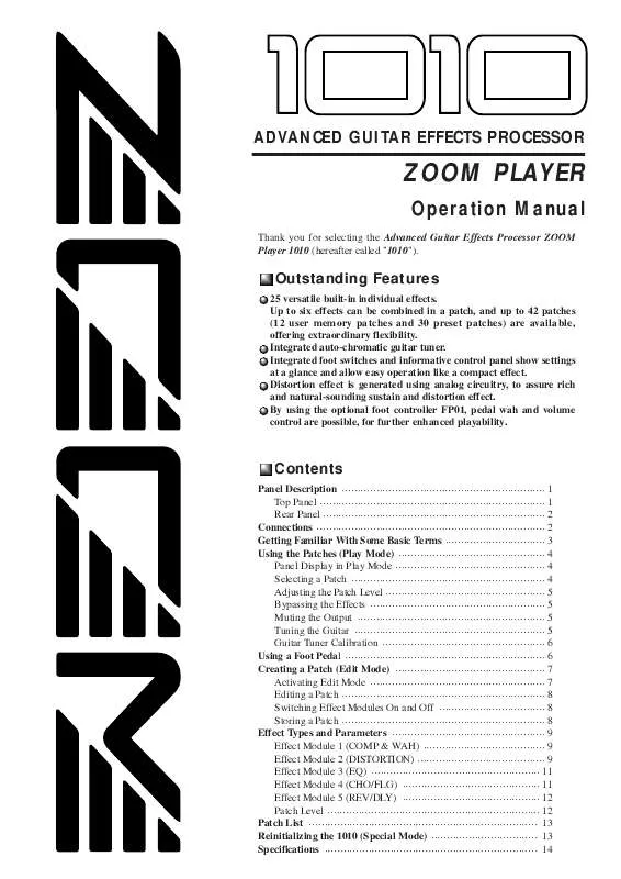 Mode d'emploi ZOOM PLAYER 1010