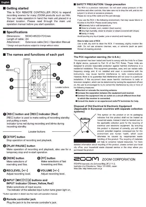 Mode d'emploi ZOOM RC4