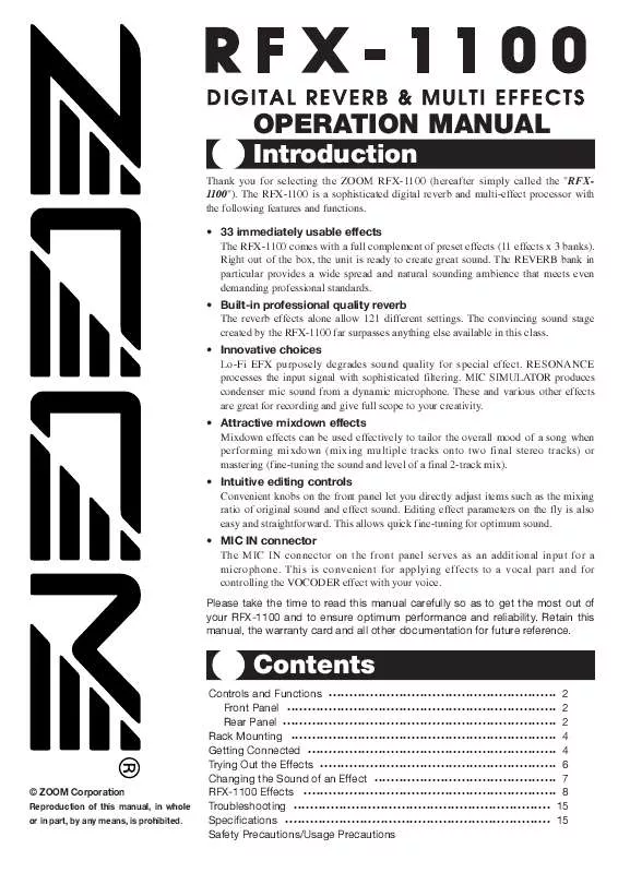 Mode d'emploi ZOOM RFX-1100